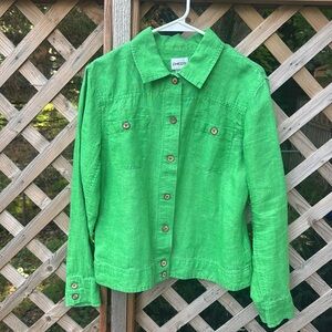 Chico's Linen Jacket Emerald Delave Linen Vibrant Greeb Size 8 Chico Medium